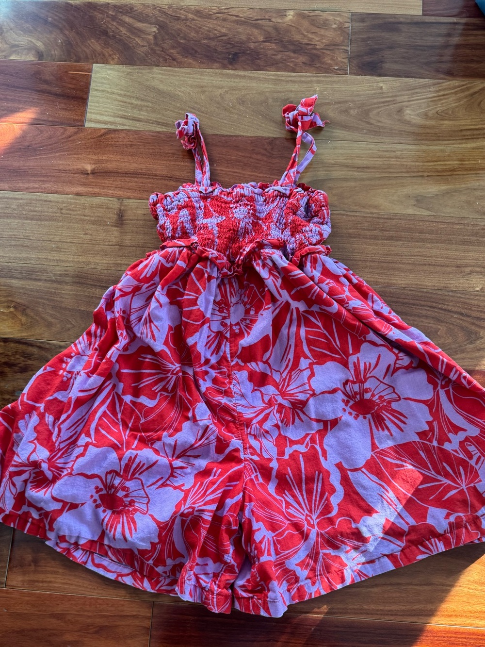 GAP Red and White Floral Smocked Romper